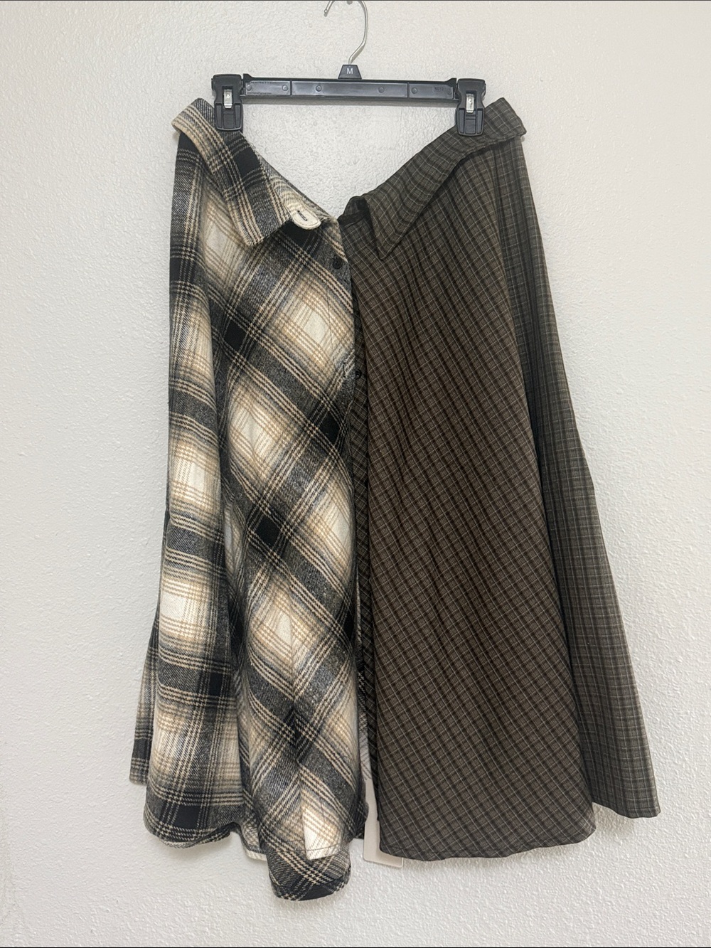 Plaid Mid-Length A-Line Skirt in Black and Brown